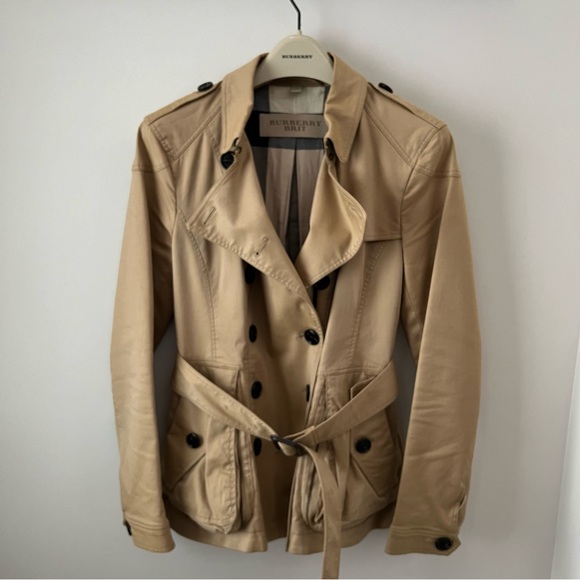 Burberry Brit Double Breasted Peplum Trench Tan - Picture 2 of 10